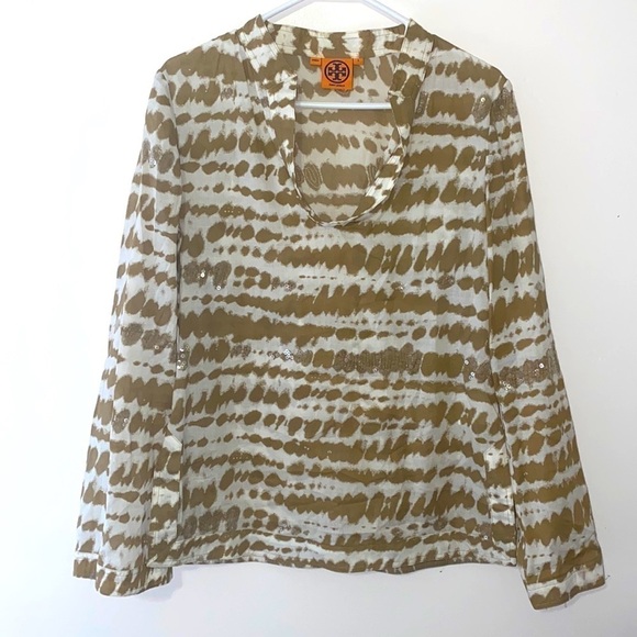 Tory Burch Stephanie Sequin Embellished Tunic Cotton Top - Picture 1 of 7